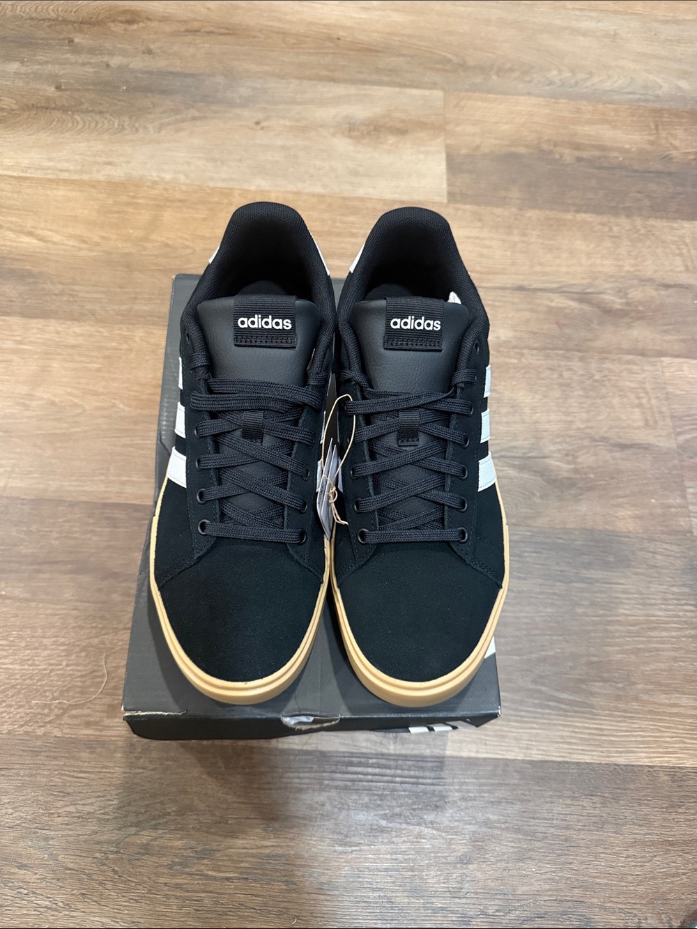 adidas Black Sneakers with Gum Sole and White Stripes